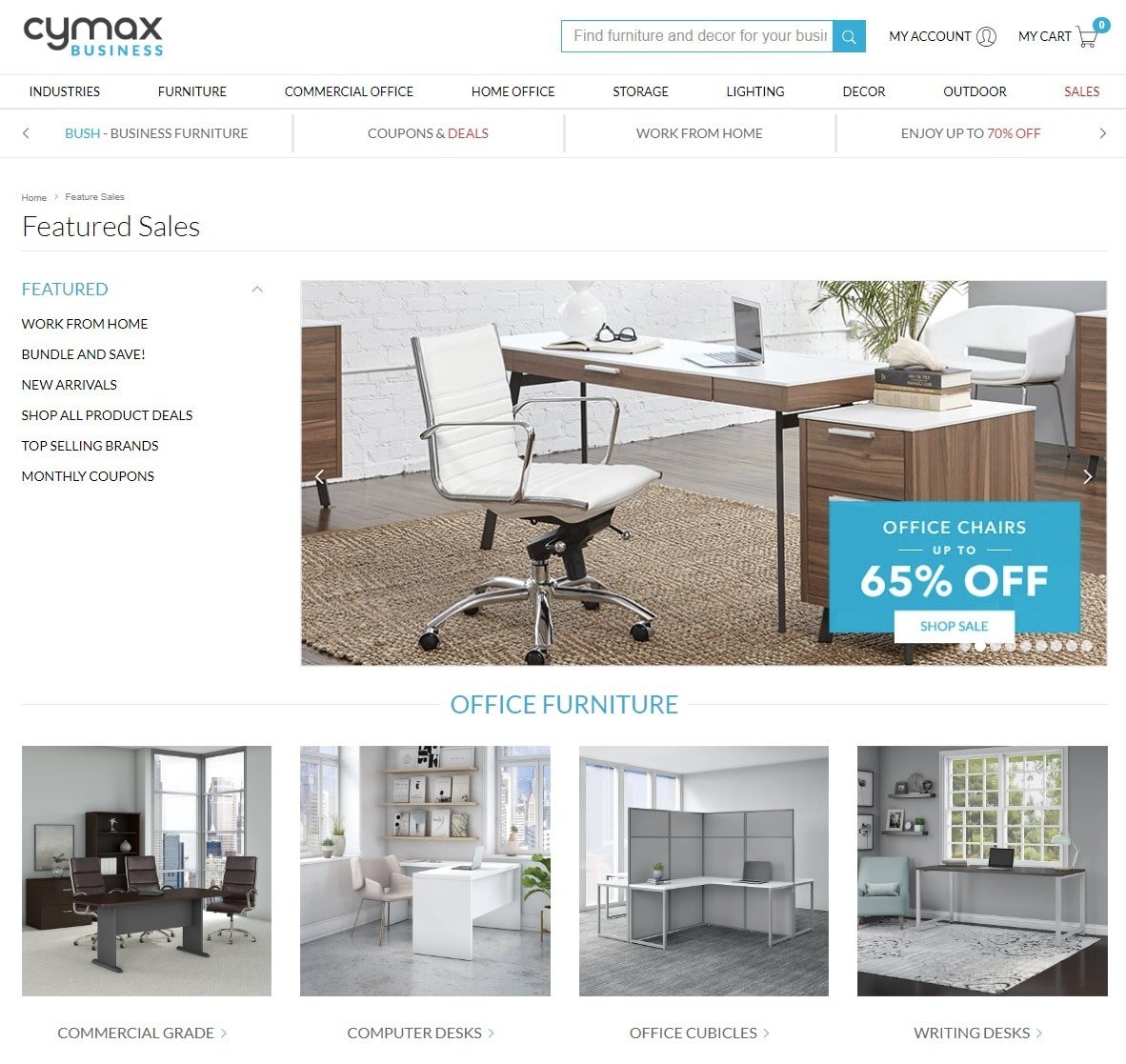 Screenshot from cymax.com website showing business furniture